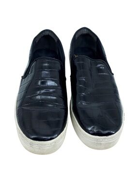 Sam Edelman Slip On Sneaker Shoes Black Lacey Faux Alligator Crocodile Pattern